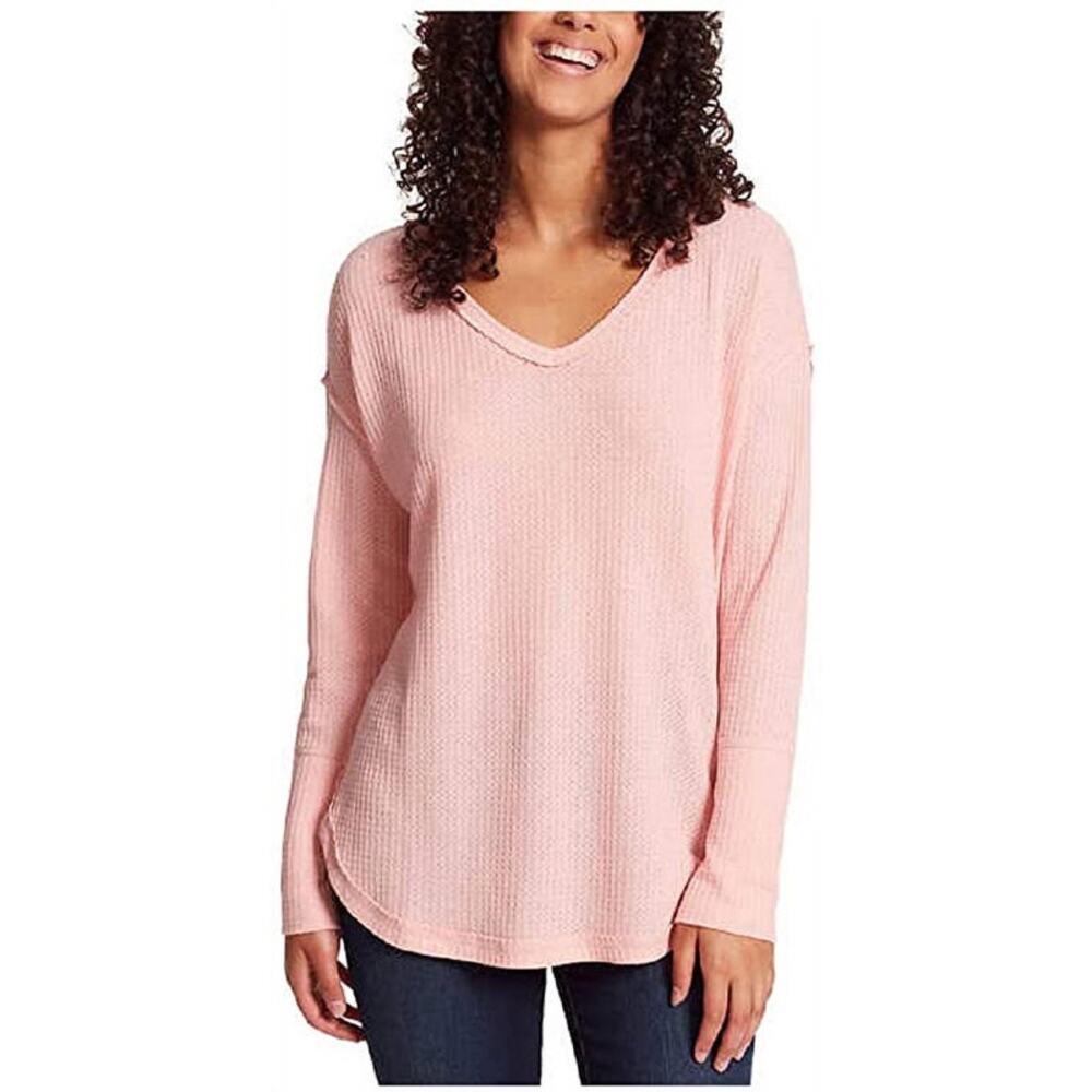 Vintage America Top Womens Small Pink Waffle Knit Thermal Long Sleeve Soft Cozy